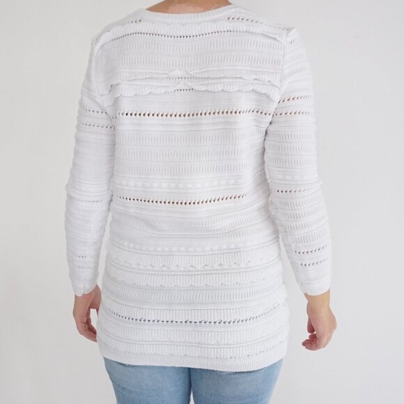 Banana Republic White Cotton Blend Long Sleeve Tiered Scoop Neck Sweater L - Picture 3 of 10